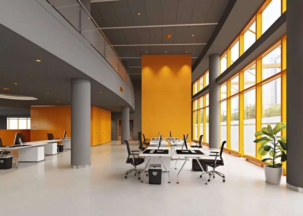 Expert Insights: Popular Commercial Paint Colors from a Painter in Brandon, FL 1 Commercial interior with bright accent wall, updated by a skilled painter in Brandon, FL