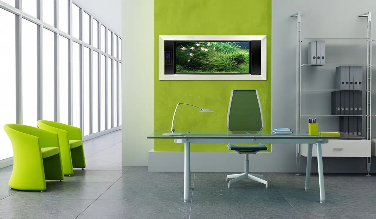 Commercial office interior painted in vibrant green accents by a painter in Largo, FL, to boost creativity