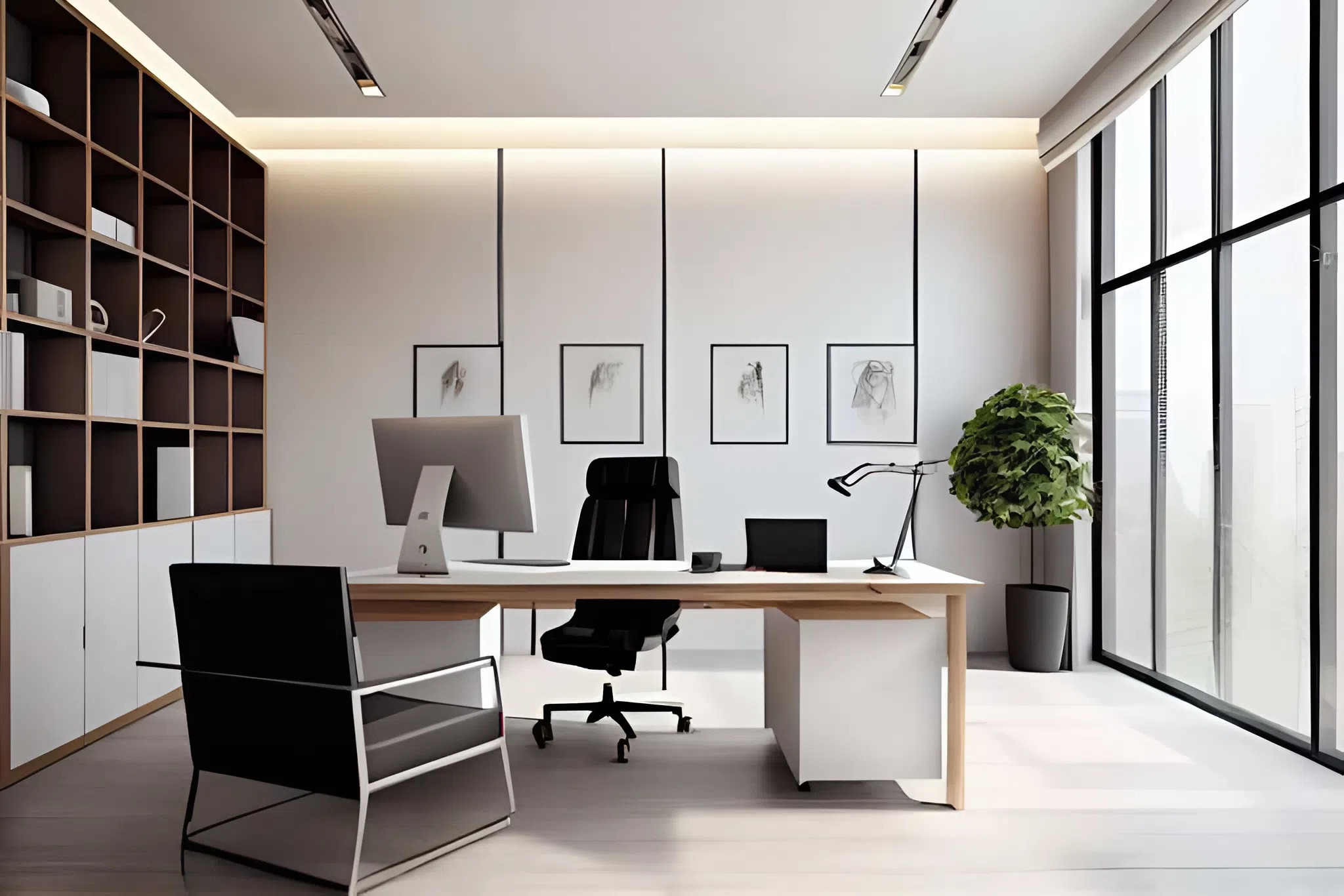 Minimalist paint in a modern office to enhance productivity by a painter in Largo, FL