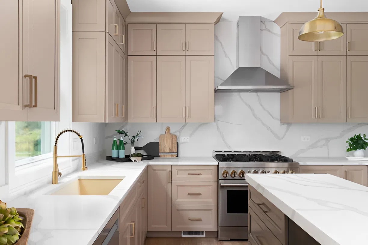 The Ultimate Guide to Kitchen Interior Painting by a Painter in St. Pete Beach, FL 1 Modern kitchen with beige painted cabinets and white accents completed by a painter in St. Pete Beach FL