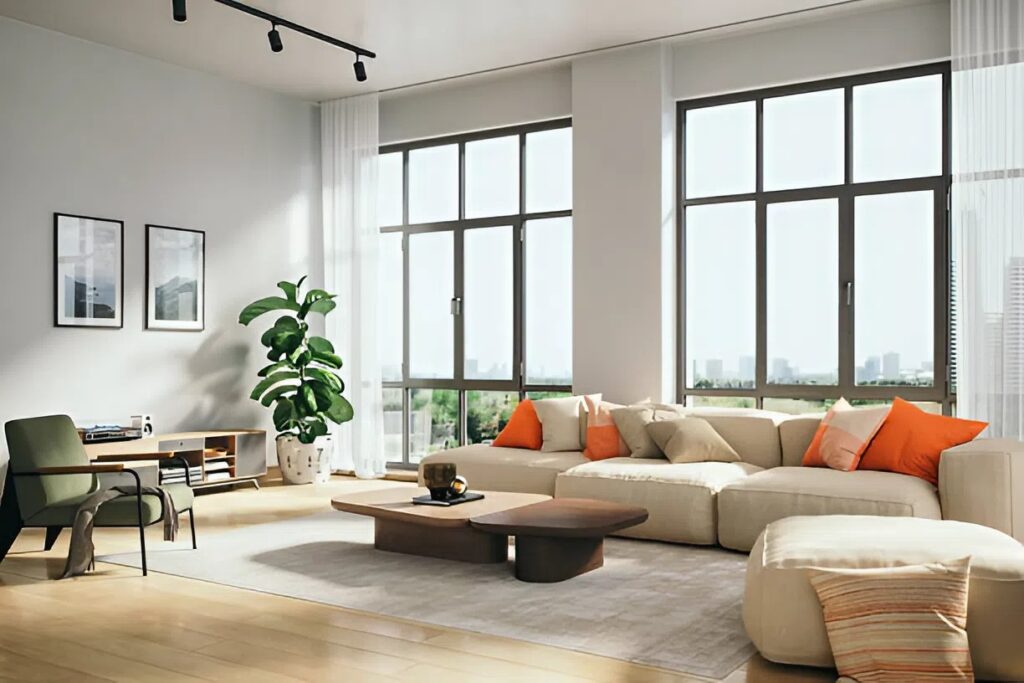 Living room with warm beige wall paint and soft neutral tones by an interior painter in St. Pete Beach FL