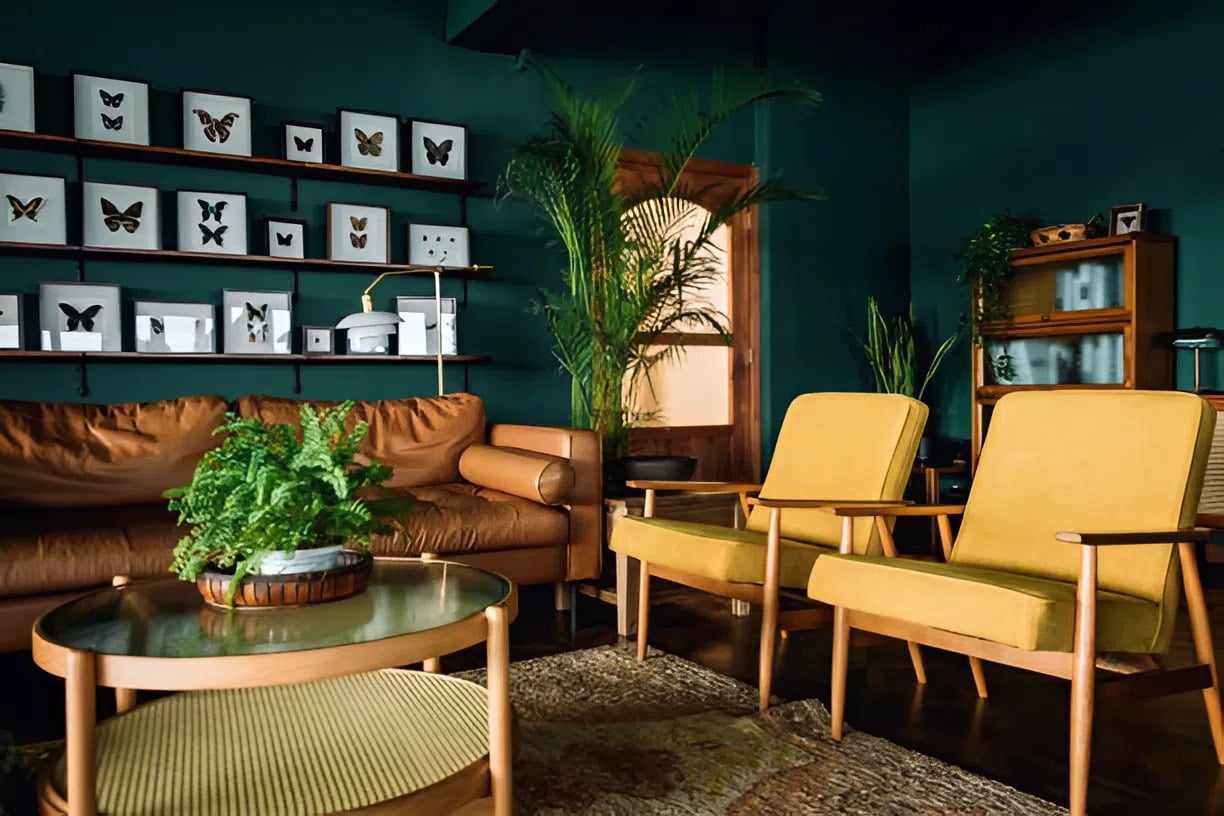 Deep emerald green interior wall paint in a matte finish and bold color depth by a house painter in Gulfport, FL