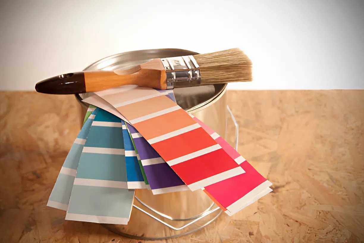 Paint bucket with swatches ideas for commercial painting by a painter in Clearwater, FL