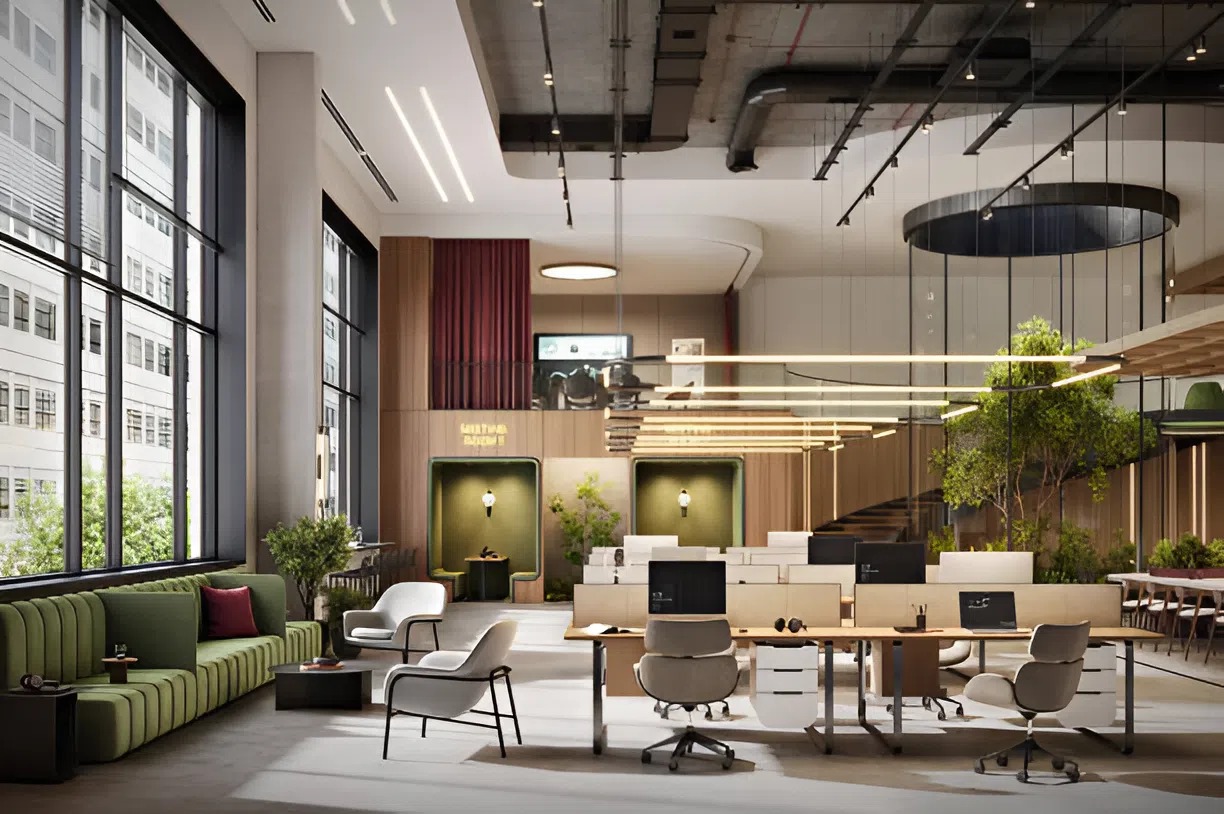 Modern commercial office interior with balanced lighting and neutral tones by a professional painter in St. Petersburg, FL